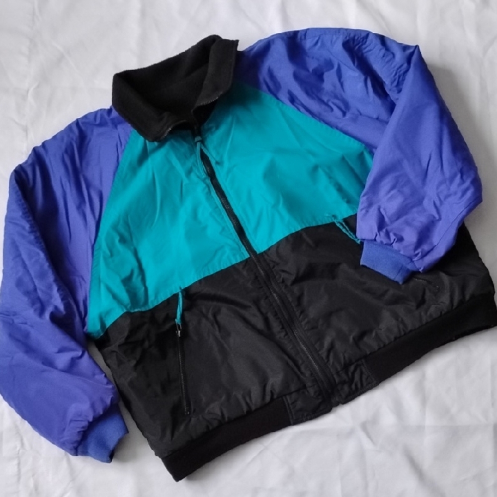 Vintage 90s Colorblock Jacket Fleece Unisex Large Vintage Y2K Baggy